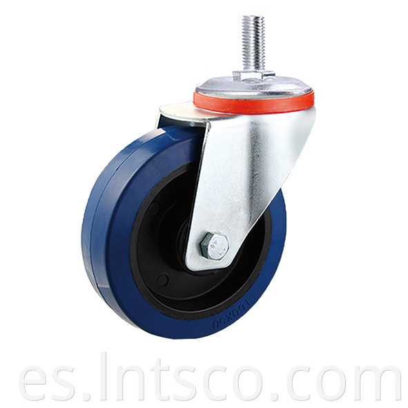  Industrial Treaded Stem Blue Elastic Rubber Swivel Casters